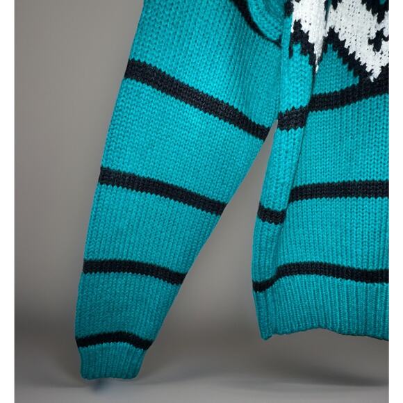Vtg 80s 90s Pretense Sweater Green Knit Pullover Geometric Stripes Diamonds Sz M - Picture 9 of 9